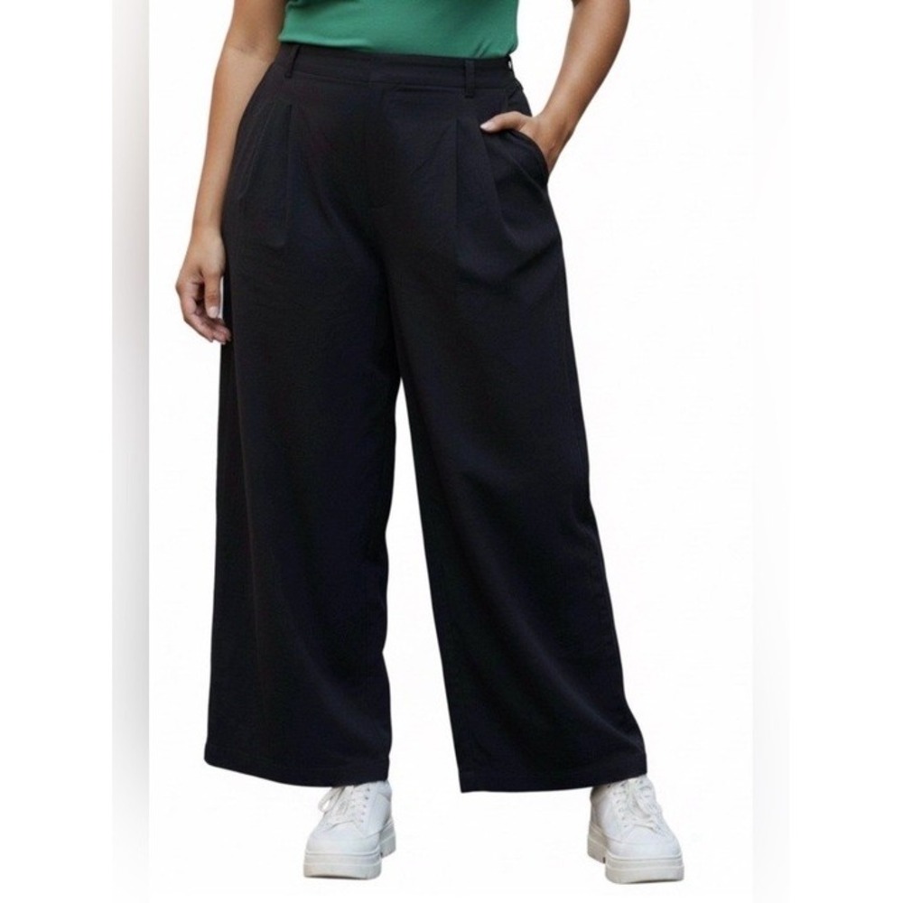 HALARA Flex High Waisted Black Elastic Waist Cotton Wide Leg Pants Size 2X